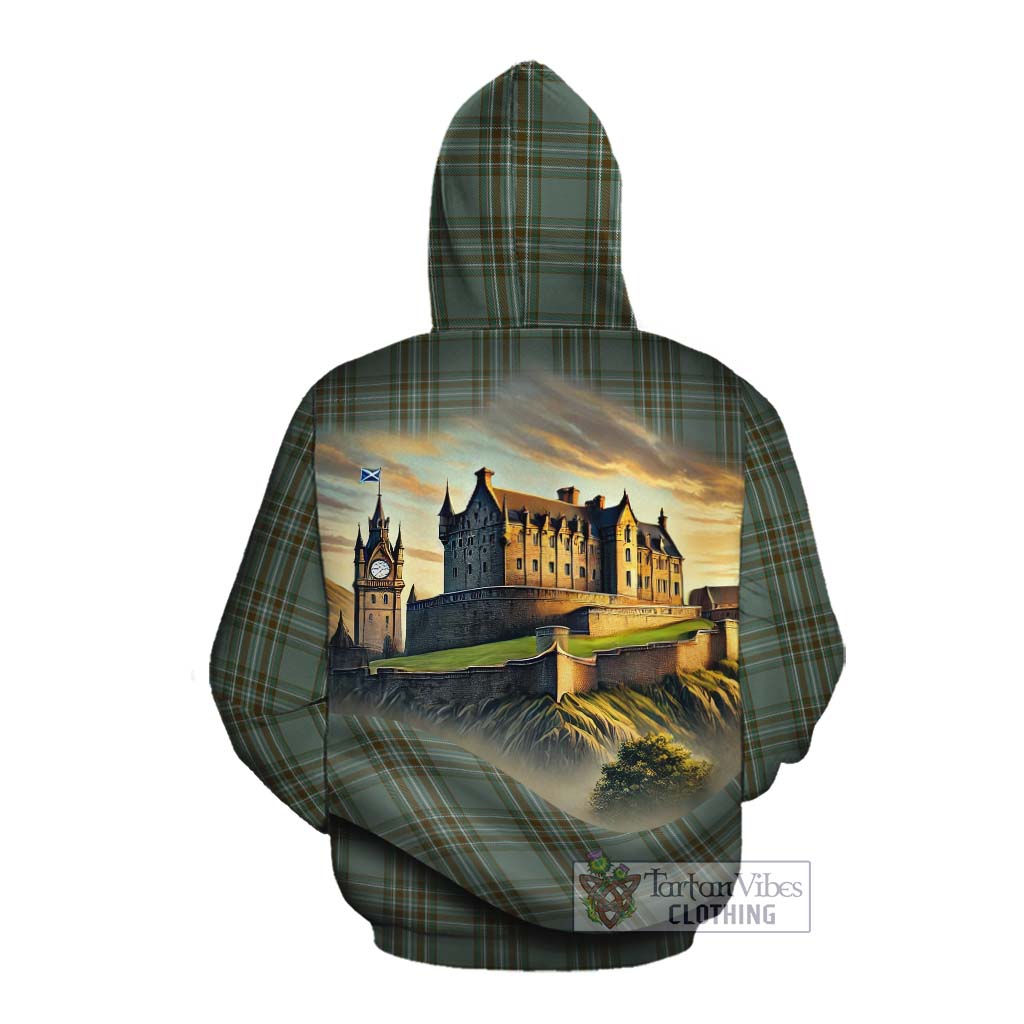 Tartan Vibes Clothing Kelly Tartan Family Crest Cotton Hoodie with Scottish Ancient Castle Style