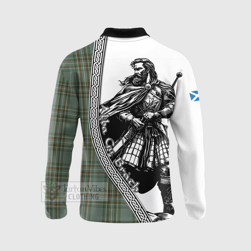 Tartan Vibes Clothing Kelly Tartan Clan Crest Long Sleeve Polo Shirt with Highlander Warrior Celtic Style