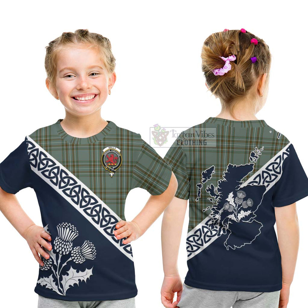 Tartan Vibes Clothing Kelly Tartan Kid T-Shirt Featuring Thistle and Scotland Map