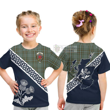 Tartan Vibes Clothing Kelly Tartan Kid T-Shirt Featuring Thistle and Scotland Map