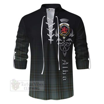 Tartan Vibes Clothing Kelly Tartan Ghillie Kilt Shirt Featuring Alba Gu Brath Family Crest Celtic Inspired