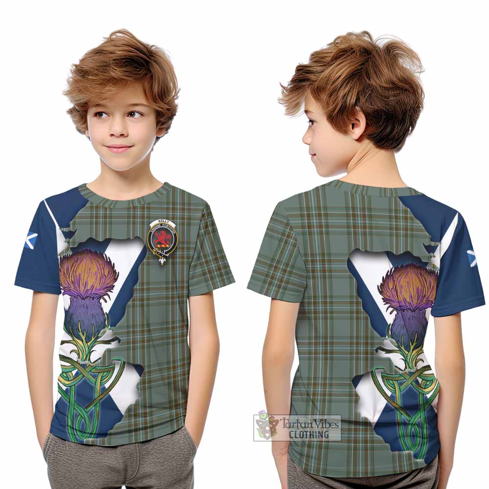 Tartan Vibes Clothing Kelly Tartan Family Crest Kid T-Shirt Scottish Thistle Celtic Inspired
