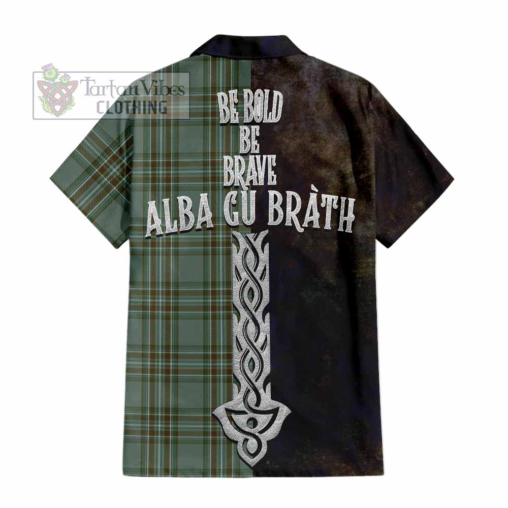 Tartan Vibes Clothing Kelly Tartan Family Crest Short Sleeve Button Shirt Alba Gu Brath Be Brave Lion Ancient Style