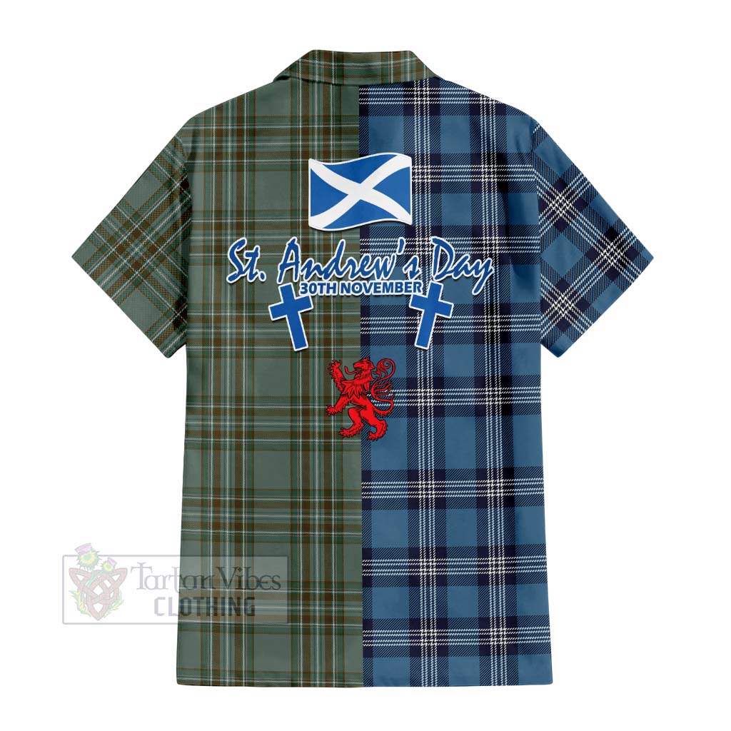 Tartan Vibes Clothing Kelly Tartan Short Sleeve Button Shirt Happy St. Andrew's Day Half Tartan Style