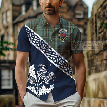 Tartan Vibes Clothing Kelly Tartan Short Sleeve Button Shirt Featuring Thistle and Scotland Map
