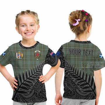 Tartan Vibes Clothing Kelly Crest Tartan Kid T-Shirt with New Zealand Silver Fern Half Style