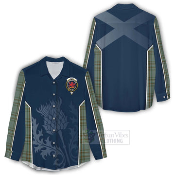 Tartan Vibes Clothing Kelly Tartan Women's Casual Shirt with Family Crest and Scottish Thistle Vibes Sport Style