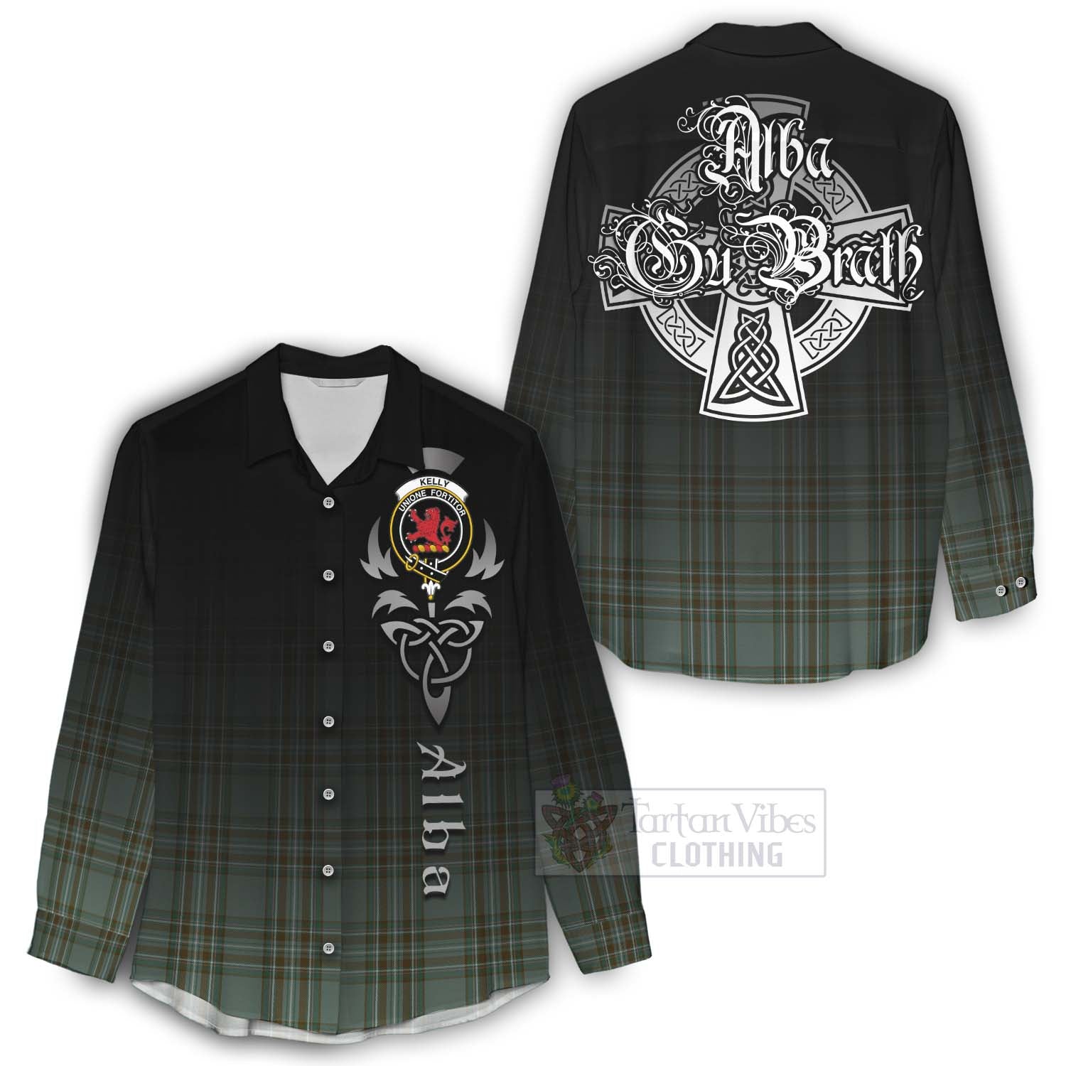 Tartan Vibes Clothing Kelly Tartan Women's Casual Shirt Featuring Alba Gu Brath Family Crest Celtic Inspired