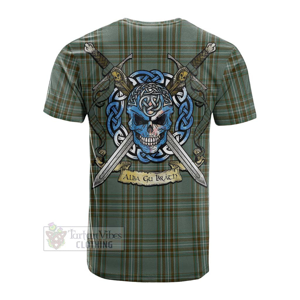Tartan Vibes Clothing Kelly Tartan Cotton T-shirt with Family Crest Celtic Skull Style