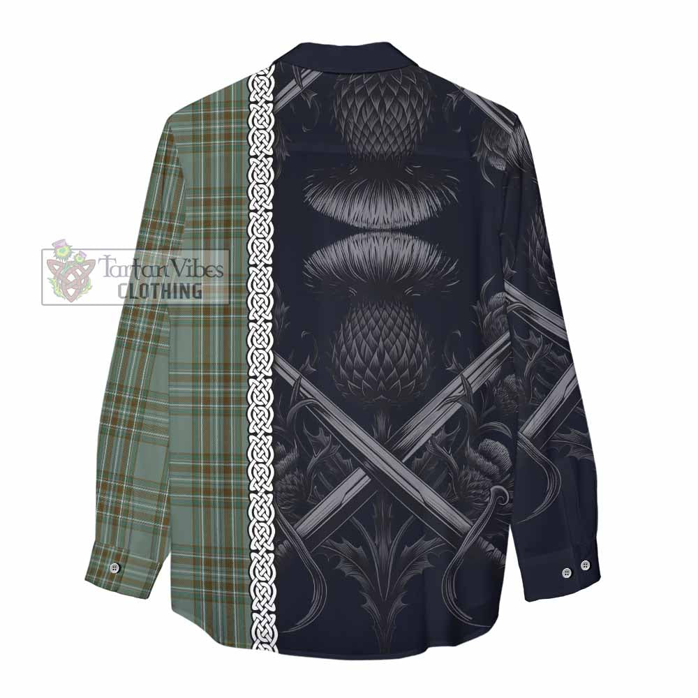 Tartan Vibes Clothing Kelly Tartan Women's Casual Shirt with Family Crest Cross Sword Thistle Celtic Vibes