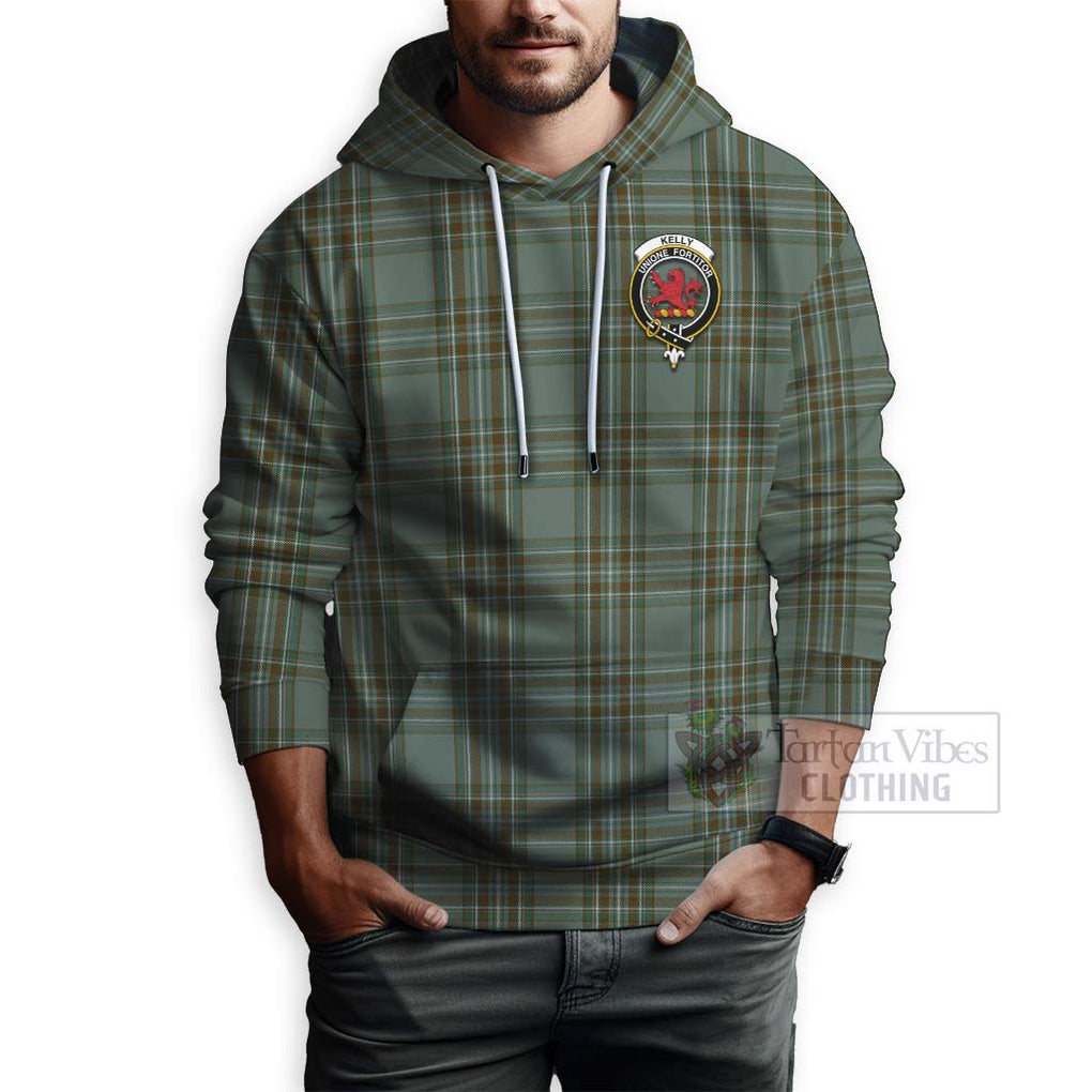 Tartan Vibes Clothing Kelly Tartan Hoodie with Family Crest and Bearded Skull Holding Bottles of Whiskey