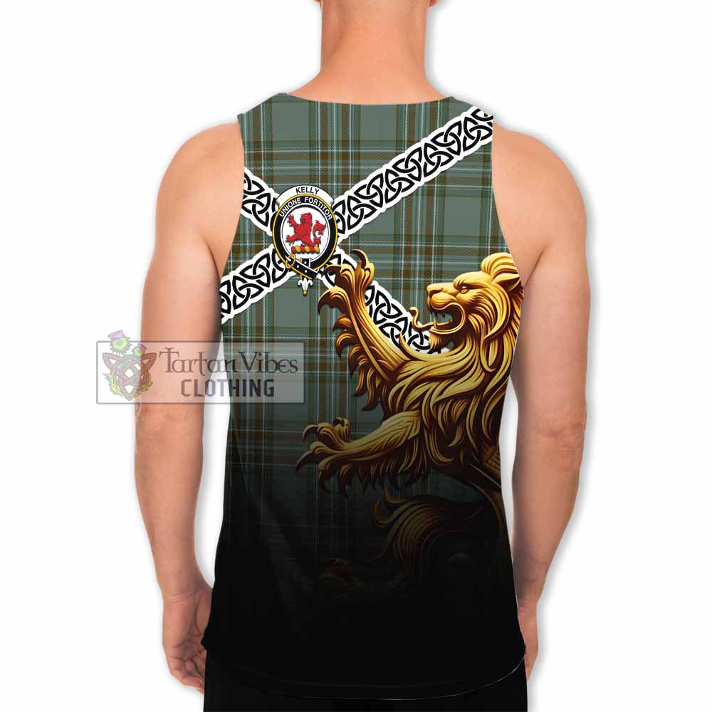Tartan Vibes Clothing Kelly Crest Tartan Men's Tank Top with Golden Lion Emblem Celtic Style