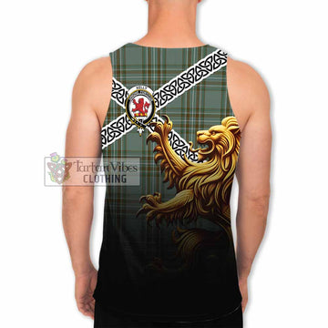 Tartan Vibes Clothing Kelly Crest Tartan Men's Tank Top with Golden Lion Emblem Celtic Style