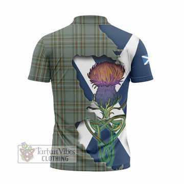Tartan Vibes Clothing Kelly Tartan Family Crest Zipper Polo Shirt Scottish Thistle Celtic Inspired