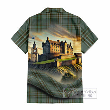 Tartan Vibes Clothing Kelly Tartan Family Crest Short Sleeve Button Shirt with Scottish Ancient Castle Style