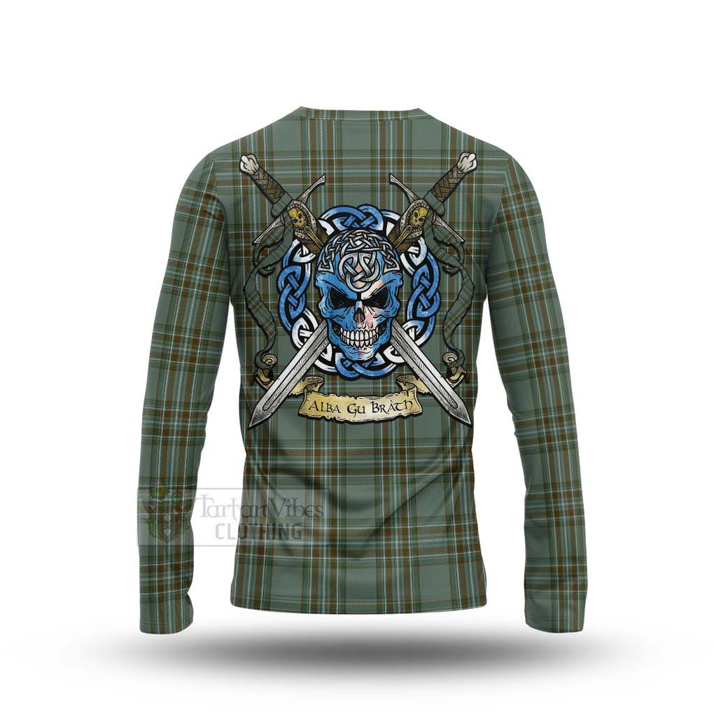 Tartan Vibes Clothing Kelly Tartan Long Sleeve T-Shirt with Family Crest Celtic Skull Style