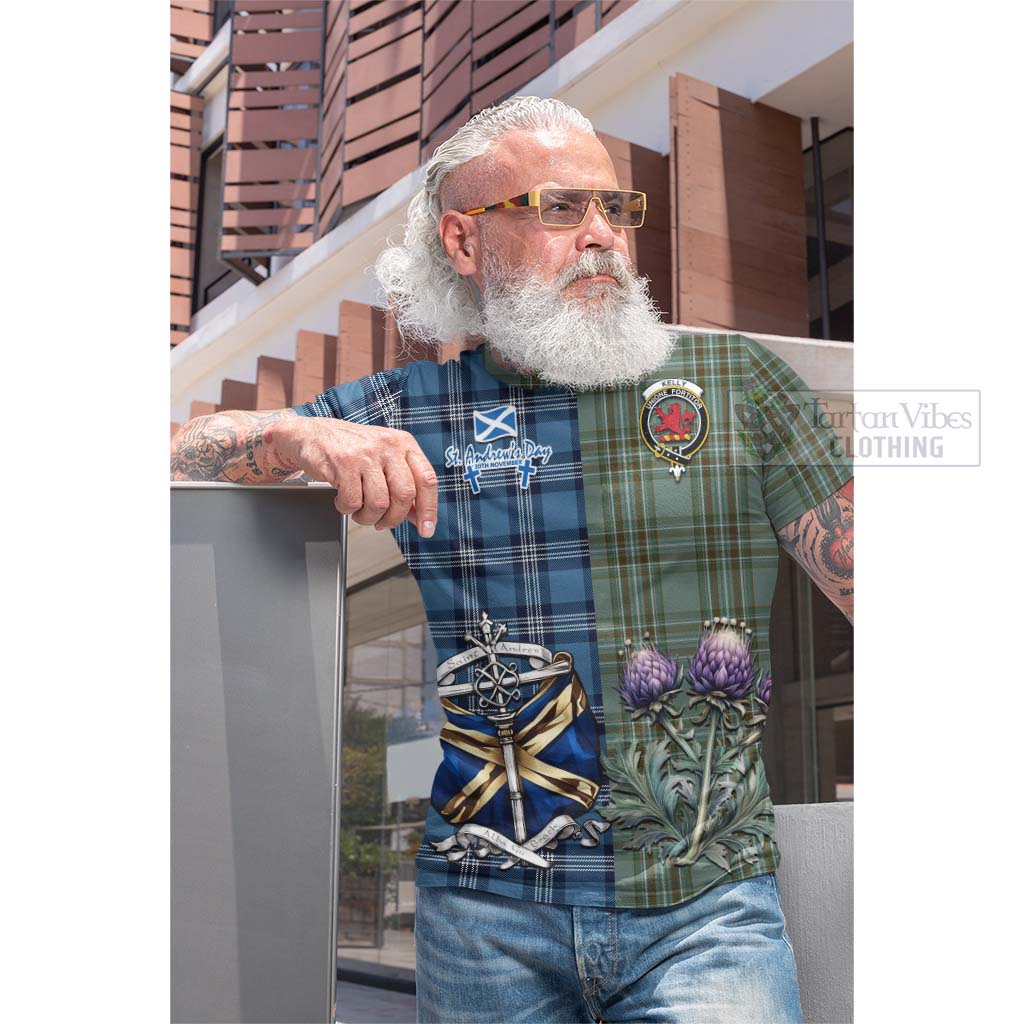 Tartan Vibes Clothing Kelly Tartan Cotton T-shirt Happy St. Andrew's Day Half Tartan Style