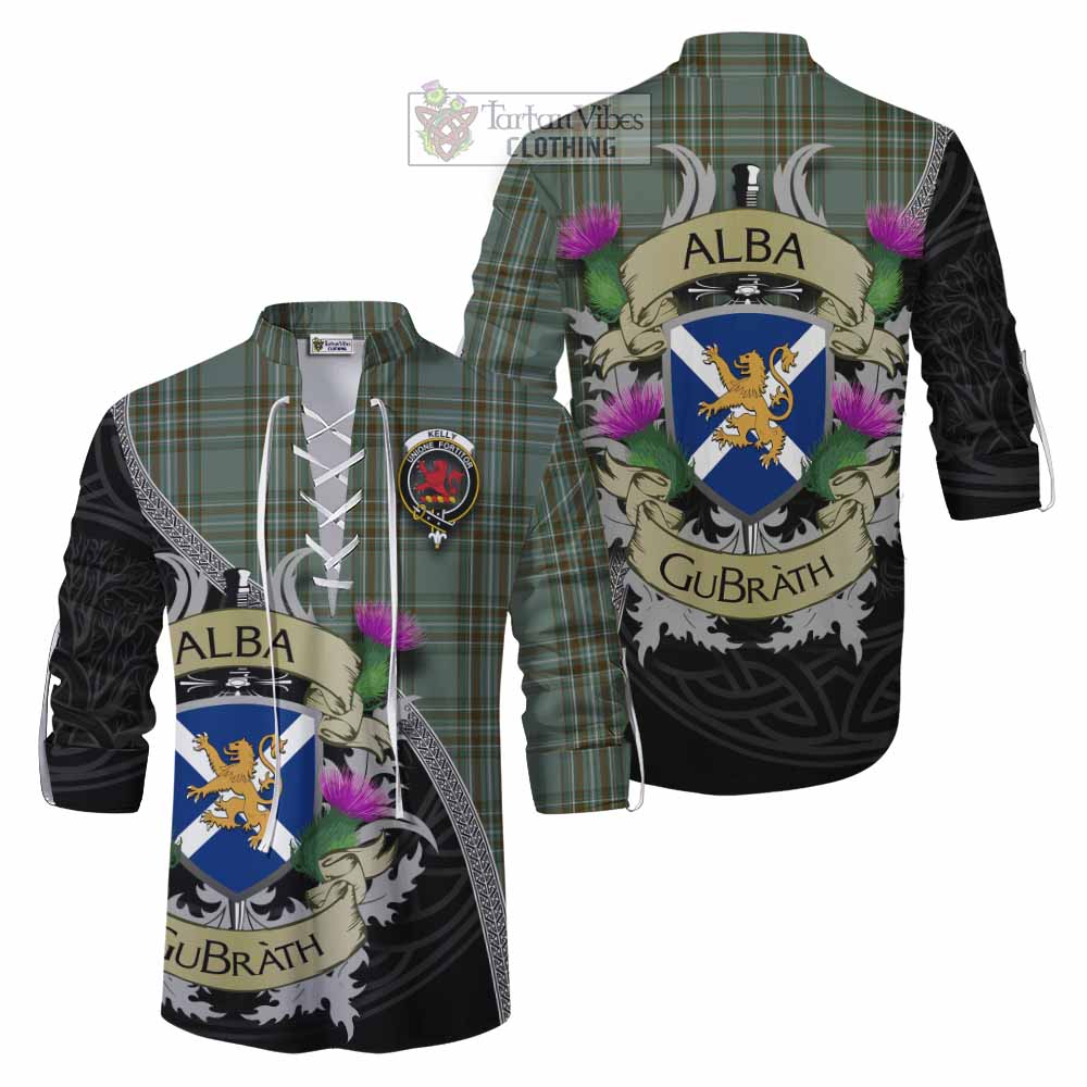 Tartan Vibes Clothing Kelly Tartan Family Crest Ghillie Kilt Shirt Lion Rampant Royal Thistle Shield Celtic Inspired