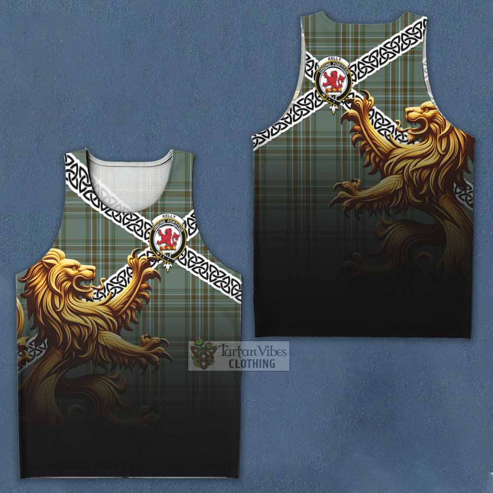 Tartan Vibes Clothing Kelly Crest Tartan Men's Tank Top with Golden Lion Emblem Celtic Style