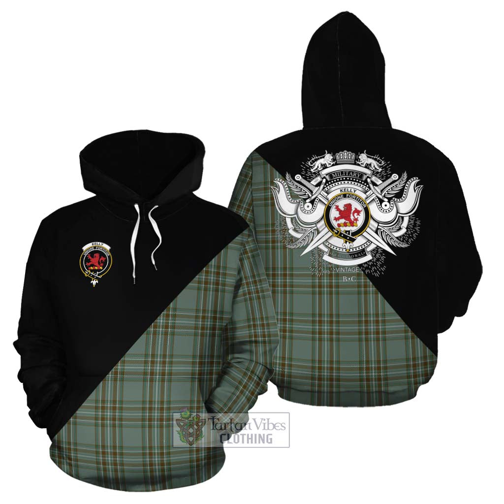 Tartan Vibes Clothing Kelly Tartan Cotton Hoodie with Family Crest and Military Logo Style