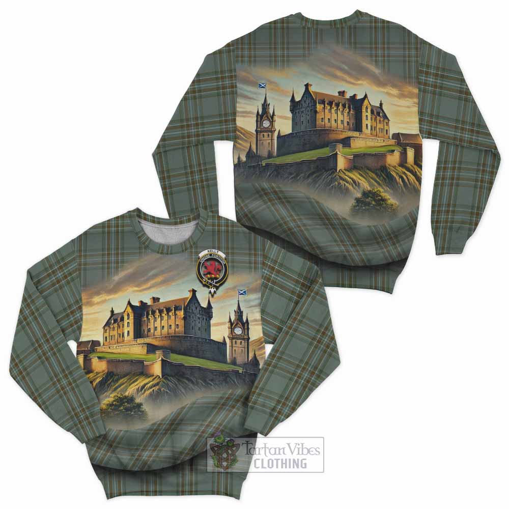 Tartan Vibes Clothing Kelly Tartan Family Crest Sweatshirt with Scottish Ancient Castle Style