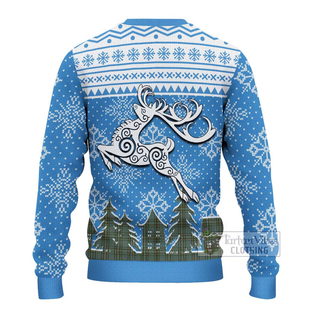 Tartan Vibes Clothing Kelly Clan Christmas Ugly Sweater with Tartan and Celtic Raindeer Style