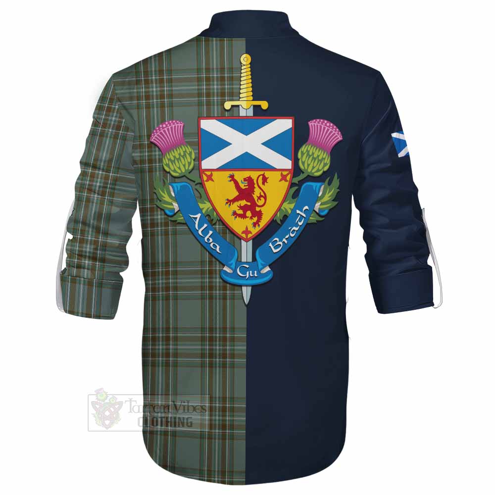 Kelly Tartan Ghillie Kilt Shirt Alba with Scottish Lion Royal Arm Half Style