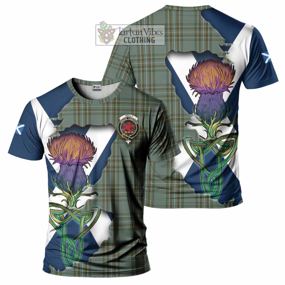 Tartan Vibes Clothing Kelly Tartan Family Crest T-Shirt Scottish Thistle Celtic Inspired