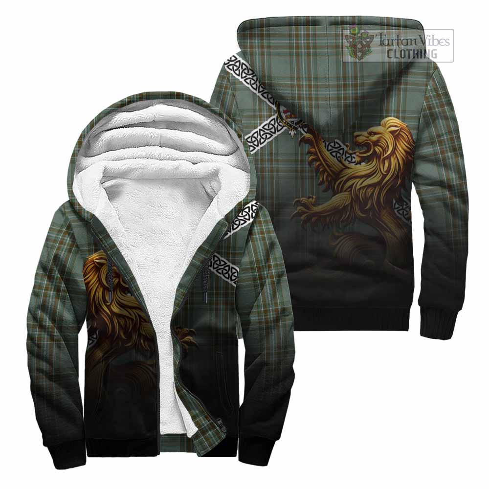 Tartan Vibes Clothing Kelly Crest Tartan Sherpa Hoodie with Golden Lion Emblem Celtic Style