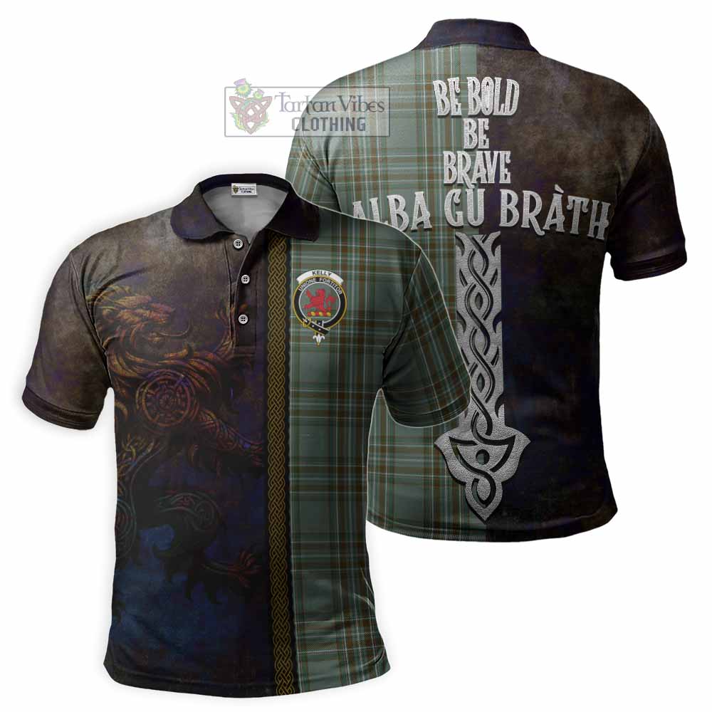 Tartan Vibes Clothing Kelly Tartan Family Crest Polo Shirt Alba Gu Brath Be Brave Lion Ancient Style