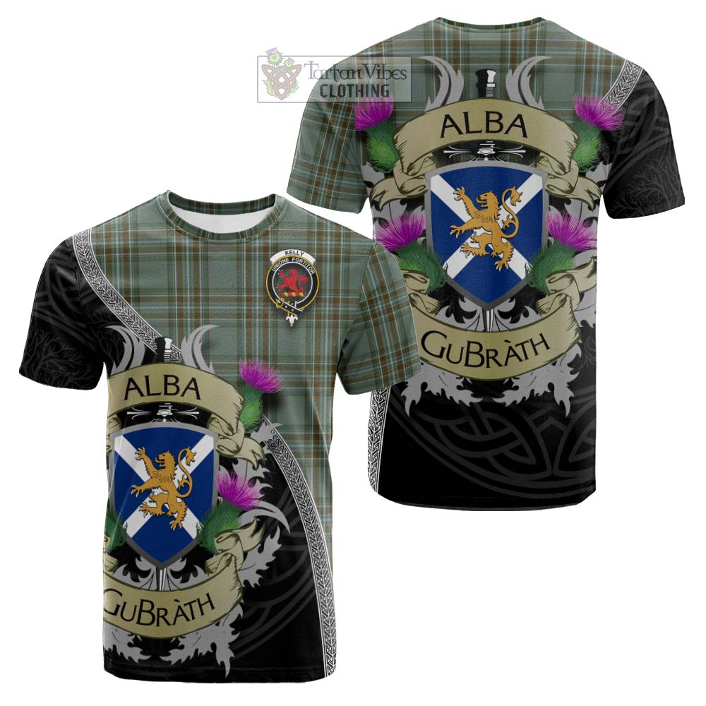 Tartan Vibes Clothing Kelly Tartan Family Crest Cotton T-shirt Lion Rampant Royal Thistle Shield Celtic Inspired