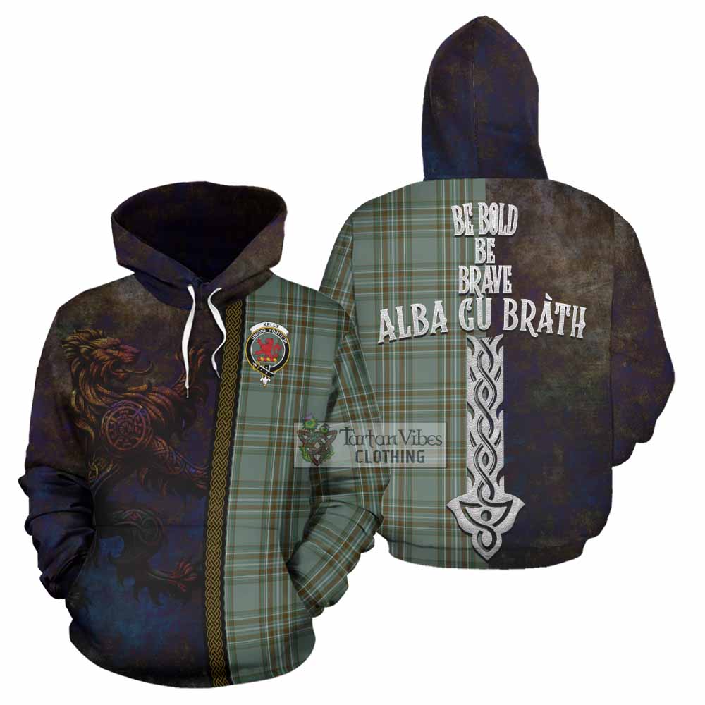 Tartan Vibes Clothing Kelly Tartan Family Crest Hoodie Alba Gu Brath Be Brave Lion Ancient Style