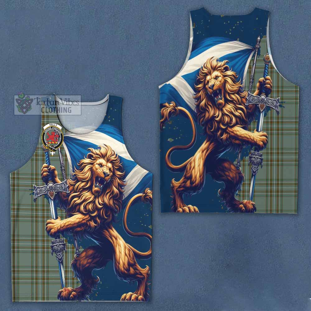 Tartan Vibes Clothing Kelly Tartan Family Crest Men's Tank Top with Scottish Majestic Lion