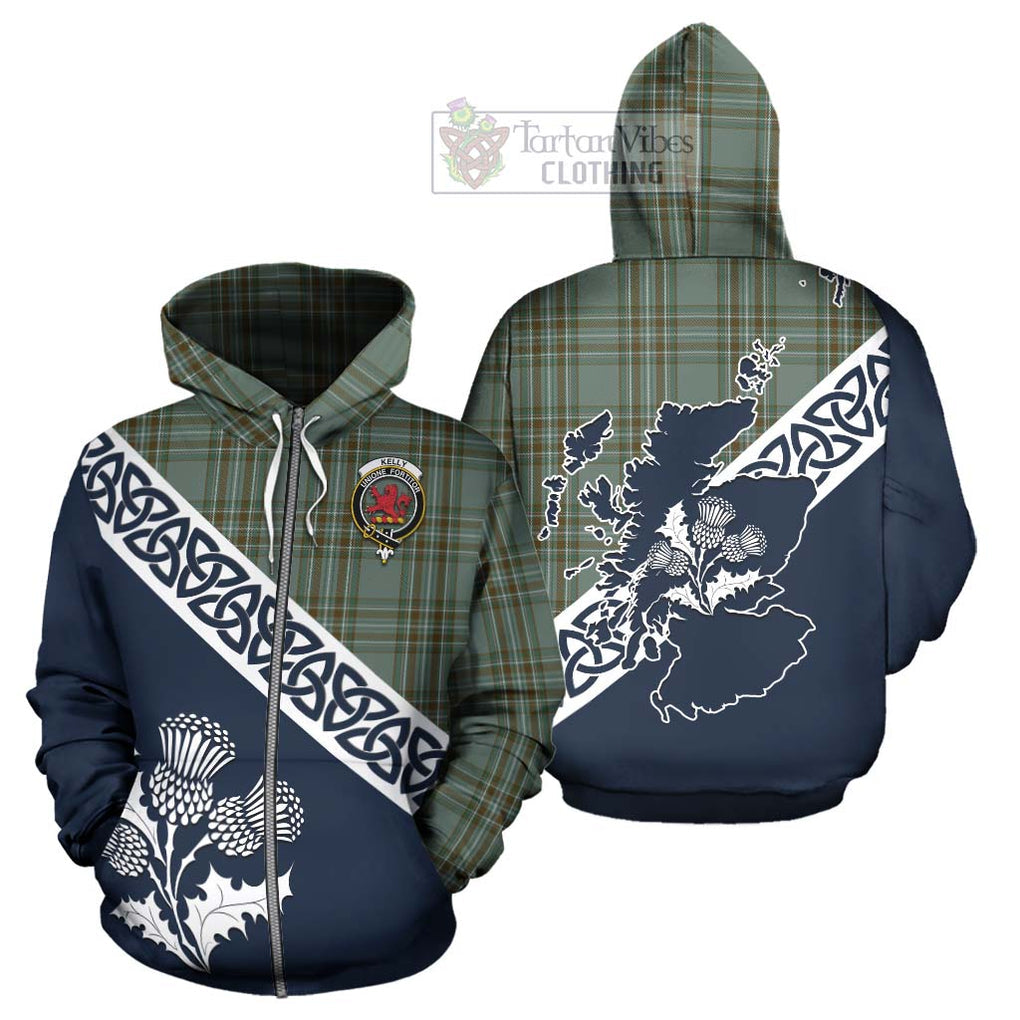Tartan Vibes Clothing Kelly Tartan Hoodie Featuring Thistle and Scotland Map