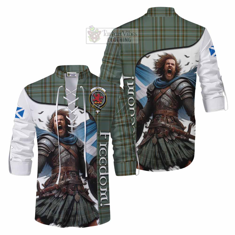 Tartan Vibes Clothing Kelly Crest Tartan Ghillie Kilt Shirt Inspired by the Freedom of Scottish Warrior