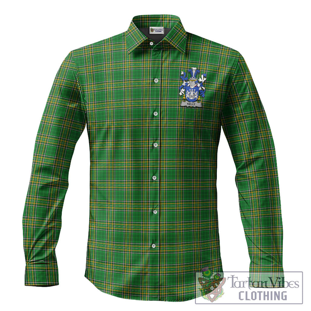 Tartan Vibes Clothing Kelly Ireland Clan Tartan Long Sleeve Button Up with Coat of Arms