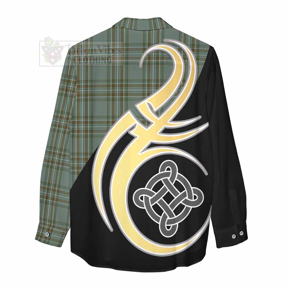 Tartan Vibes Clothing Kelly Tartan Women's Casual Shirt with Family Crest and Celtic Symbol Style