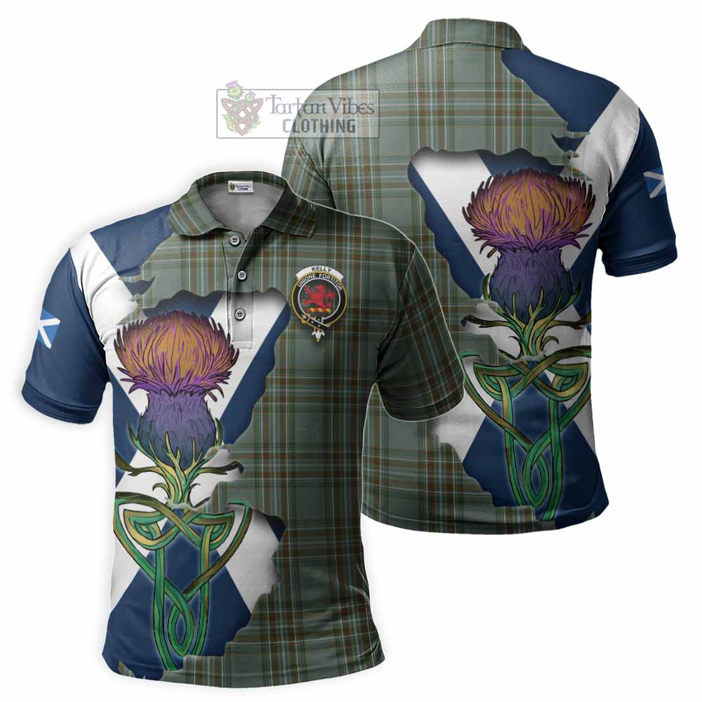 Tartan Vibes Clothing Kelly Tartan Family Crest Polo Shirt Scottish Thistle Celtic Inspired