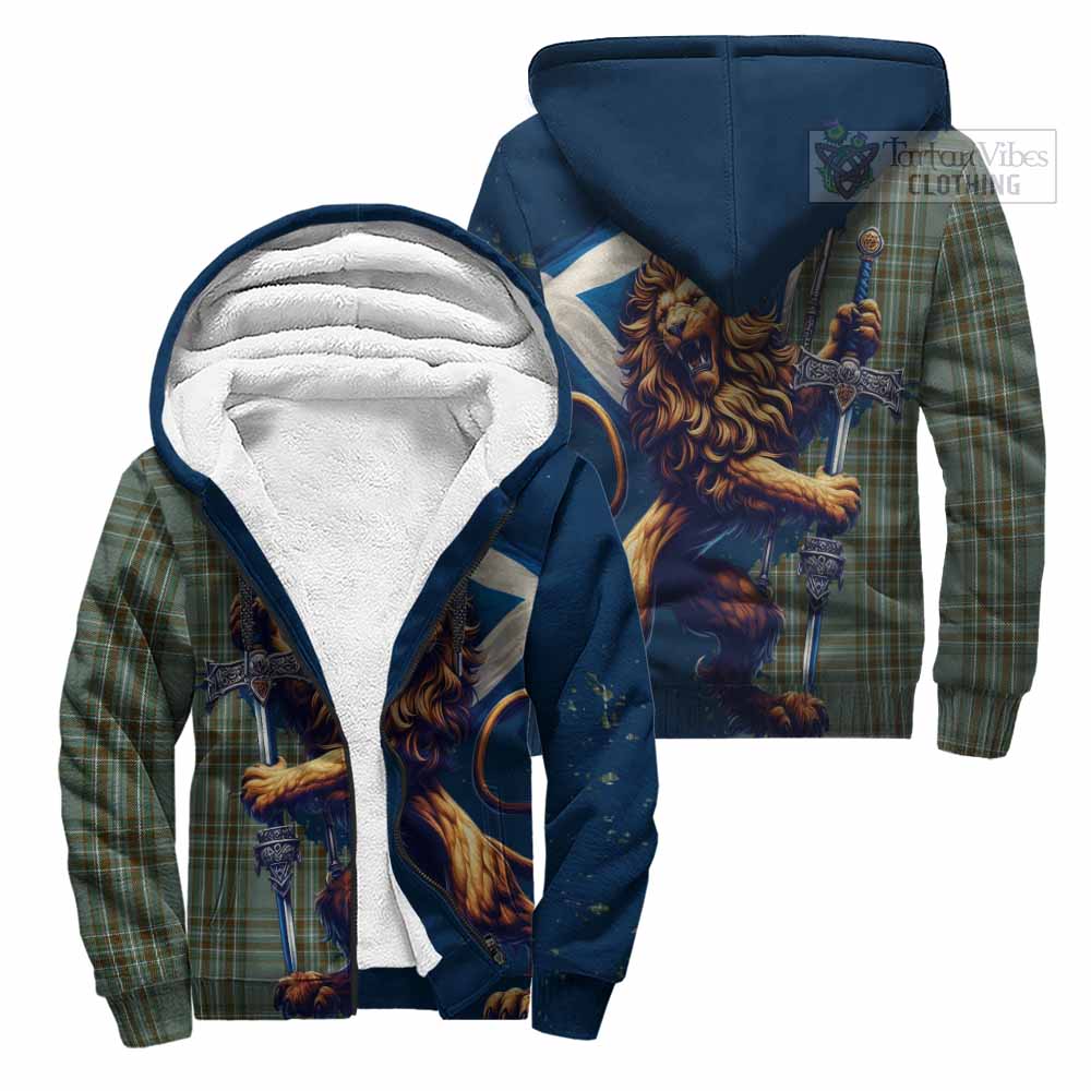 Tartan Vibes Clothing Kelly Tartan Family Crest Sherpa Hoodie with Scottish Majestic Lion