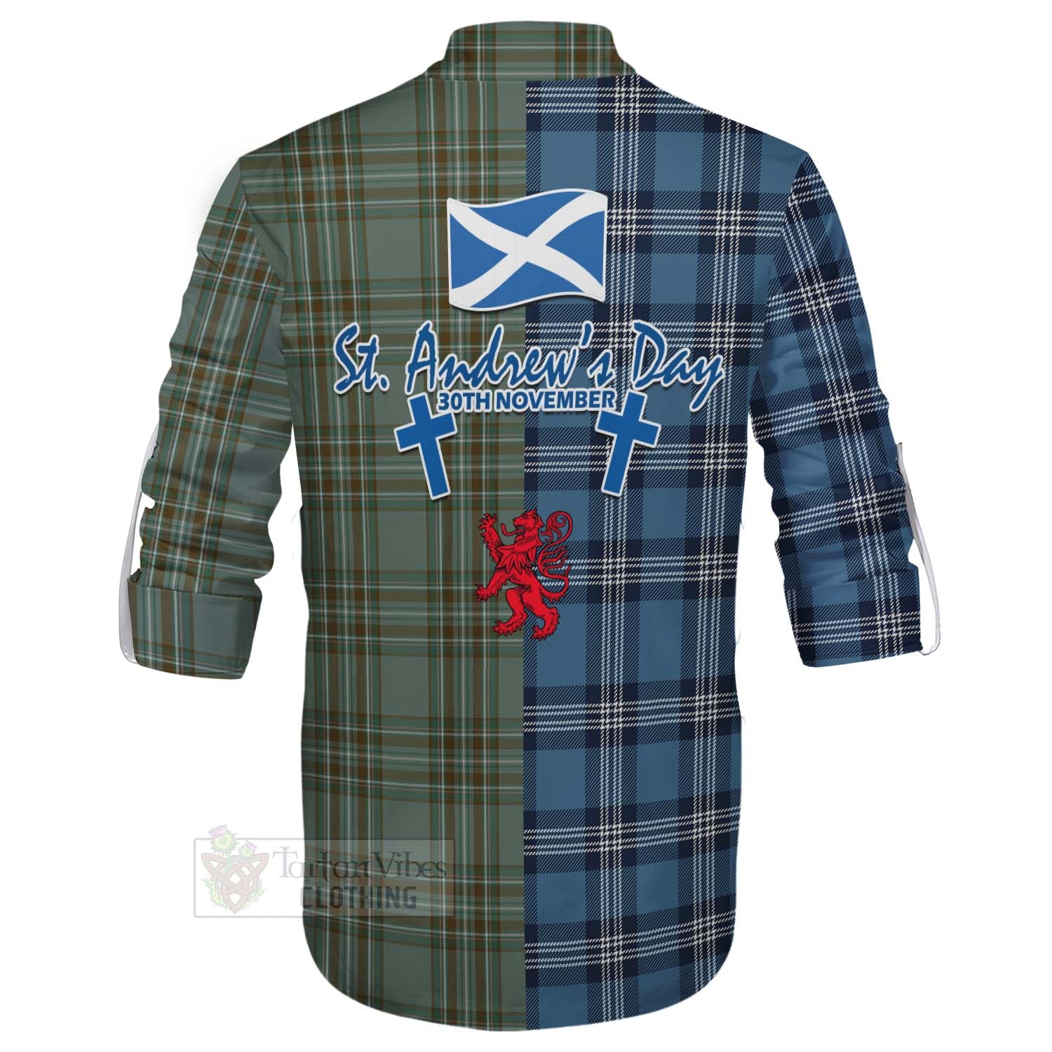 Tartan Vibes Clothing Kelly Tartan Ghillie Kilt Shirt Happy St. Andrew's Day Half Tartan Style