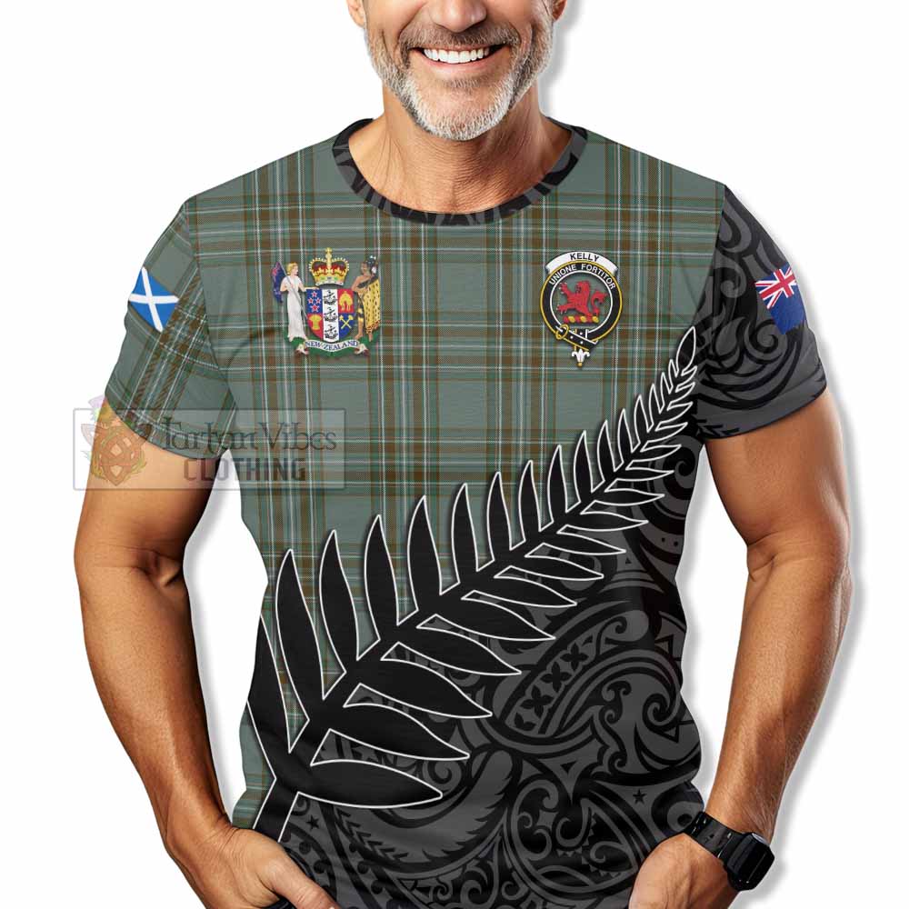 Tartan Vibes Clothing Kelly Crest Tartan T-Shirt with New Zealand Silver Fern Half Style