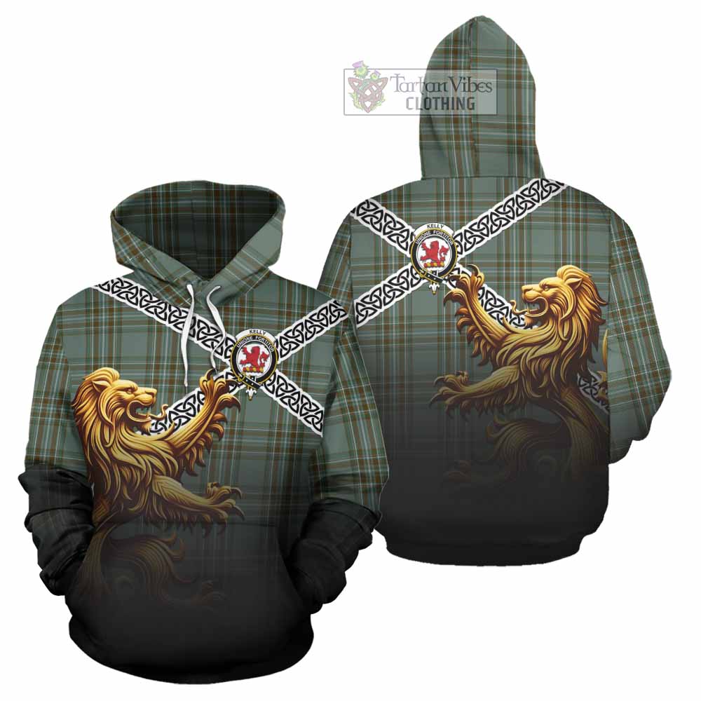 Tartan Vibes Clothing Kelly Crest Tartan Hoodie with Golden Lion Emblem Celtic Style