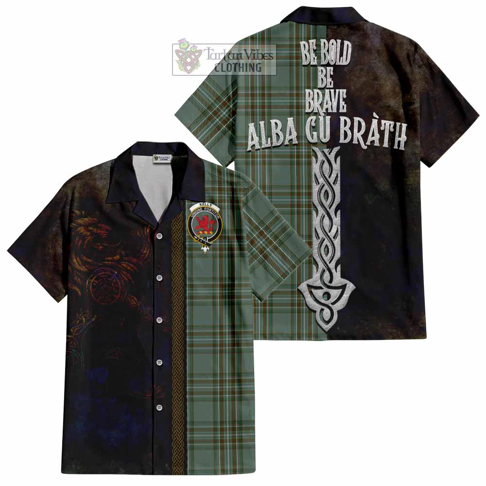 Tartan Vibes Clothing Kelly Tartan Family Crest Short Sleeve Button Shirt Alba Gu Brath Be Brave Lion Ancient Style