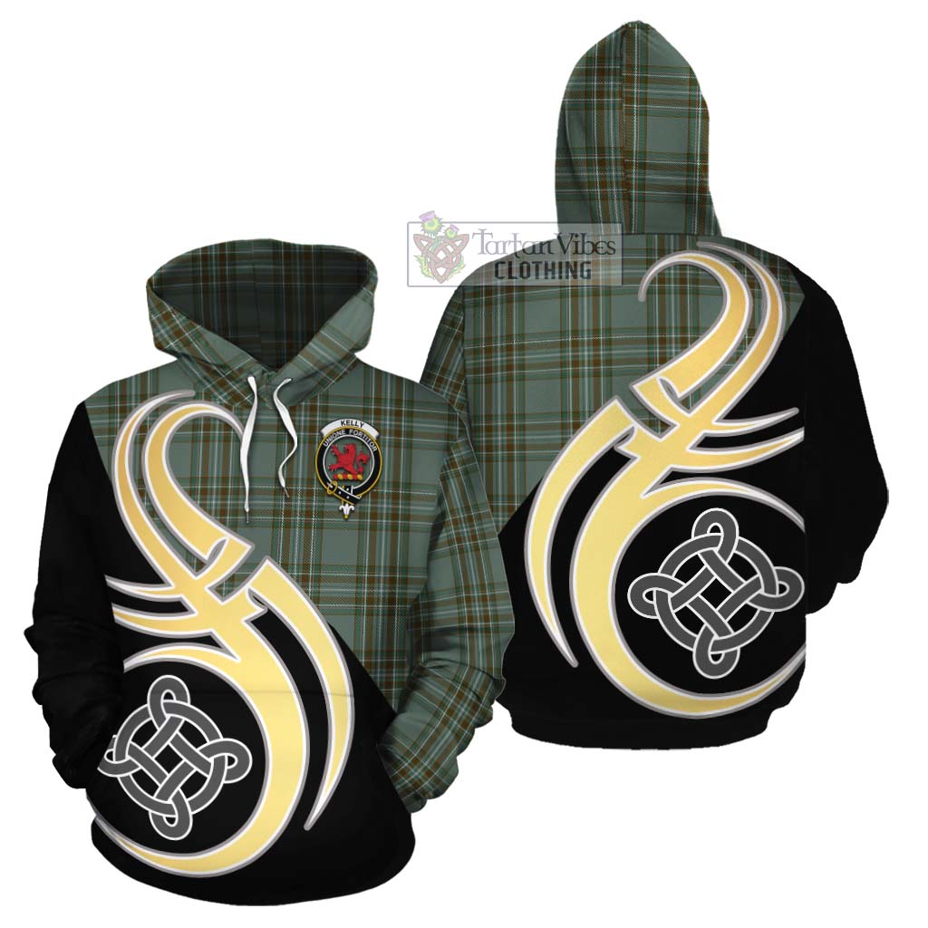 Tartan Vibes Clothing Kelly Tartan Cotton Hoodie with Family Crest and Celtic Symbol Style
