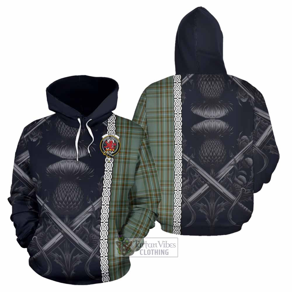 Tartan Vibes Clothing Kelly Tartan Hoodie with Family Crest Cross Sword Thistle Celtic Vibes