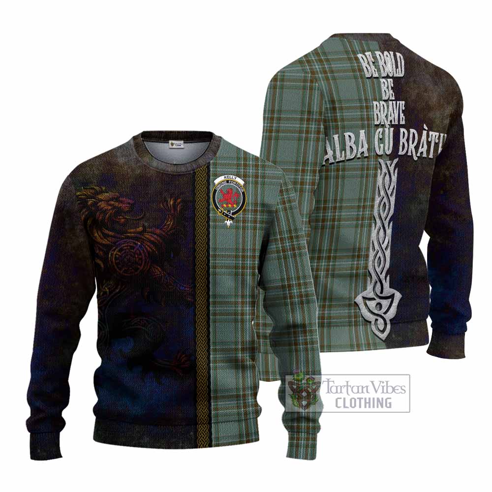 Tartan Vibes Clothing Kelly Tartan Family Crest Knitted Sweater Alba Gu Brath Be Brave Lion Ancient Style