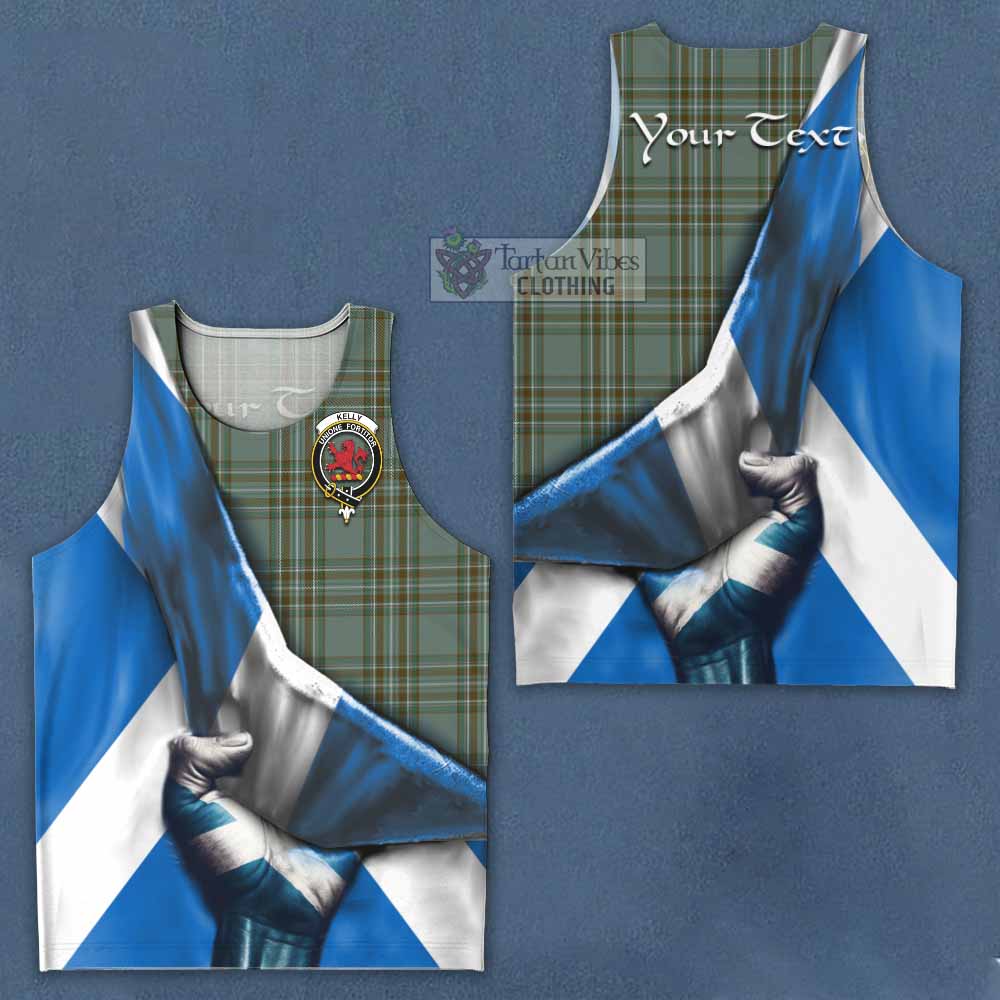 Tartan Vibes Clothing Kelly Tartan Men's Tank Top with Family Crest Scotland Patriotic Style