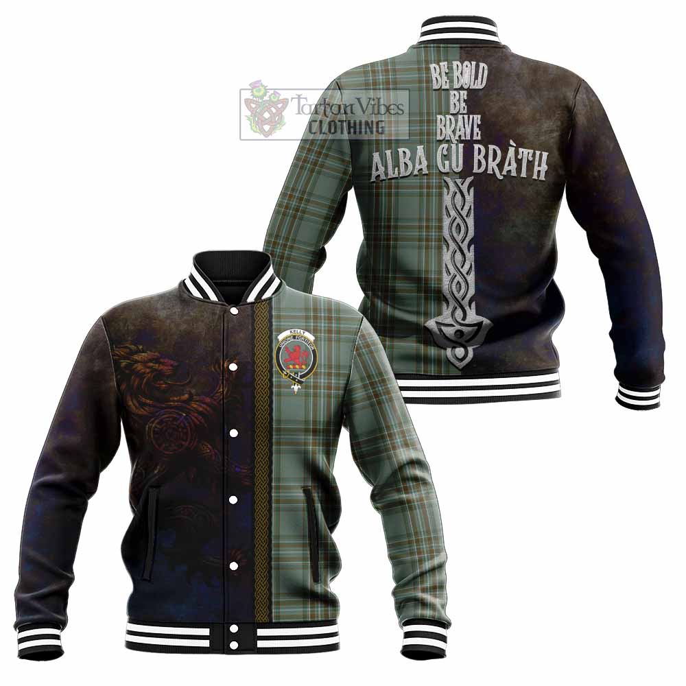 Tartan Vibes Clothing Kelly Tartan Family Crest Baseball Jacket Alba Gu Brath Be Brave Lion Ancient Style