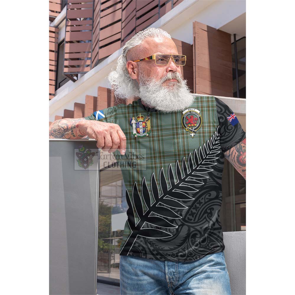 Tartan Vibes Clothing Kelly Crest Tartan Cotton T-shirt with New Zealand Silver Fern Half Style