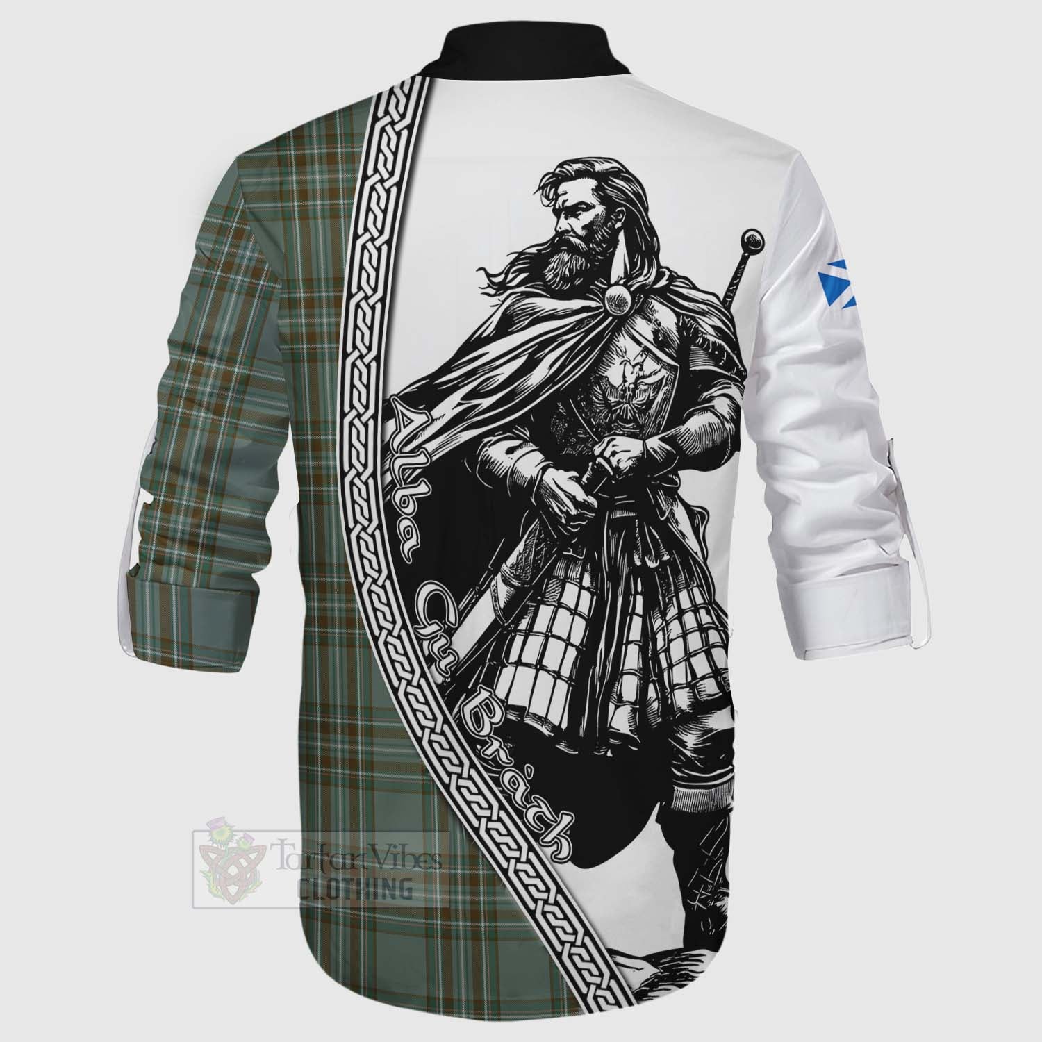 Tartan Vibes Clothing Kelly Tartan Clan Crest Ghillie Kilt Shirt with Highlander Warrior Celtic Style
